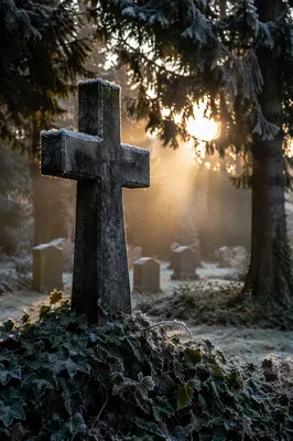 Weathered Stone Cross in Evergreen Cemetery