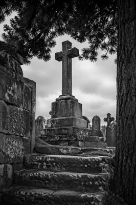 Weathered Stone Cross in Evergreen Cemetery