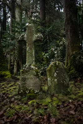 Weathered Stone Cross in Evergreen Cemetery