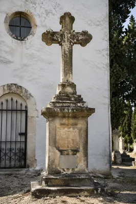 Weathered Stone Cross in Evergreen Cemetery