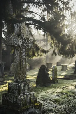 Weathered Stone Cross in Evergreen Cemetery