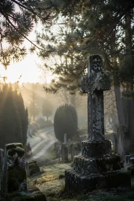 Weathered Stone Cross in Winter Cemetery