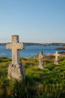 Weathered Stone Crosses by Coastal Cemetery