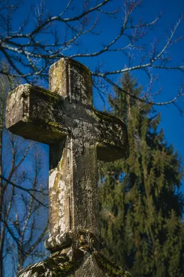 Weathered Stone Cross in Evergreen Cemetery