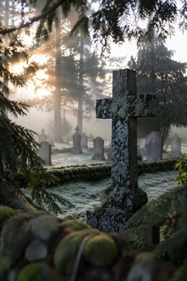 Weathered Stone Cross in Winter Cemetery