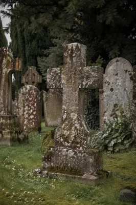 Weathered Stone Cross in Evergreen Cemetery