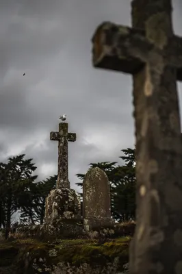Weathered Stone Cross in Evergreen Cemetery