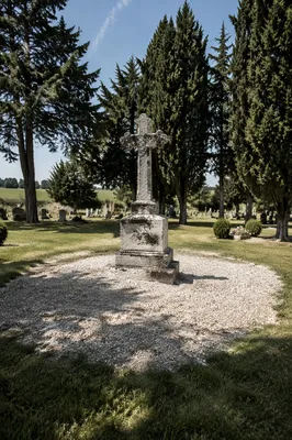 Weathered Stone Cross in Evergreen Cemetery