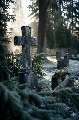 Weathered Stone Cross in Evergreen Cemetery