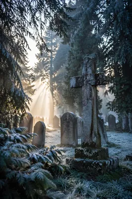 Weathered Stone Cross in Evergreen Cemetery