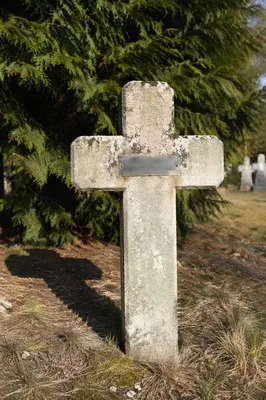 Weathered Stone Cross in Evergreen Cemetery