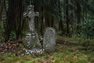Weathered Stone Cross in Evergreen Cemetery