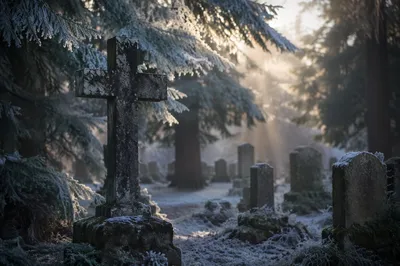 Weathered Stone Cross in Evergreen Cemetery
