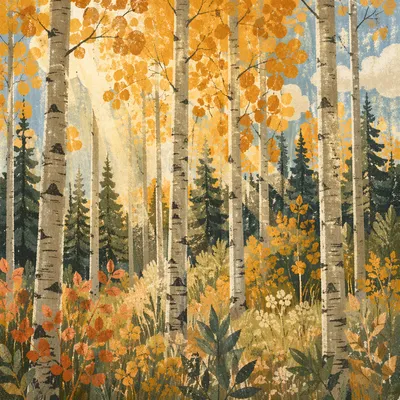 Morning Sunbeams Through Evergreen Aspen Forest