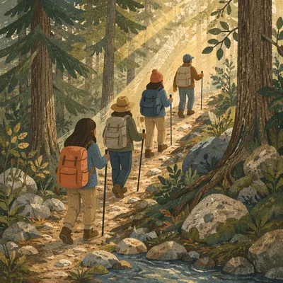 Sunlit Evergreen Trail Pilgrimage