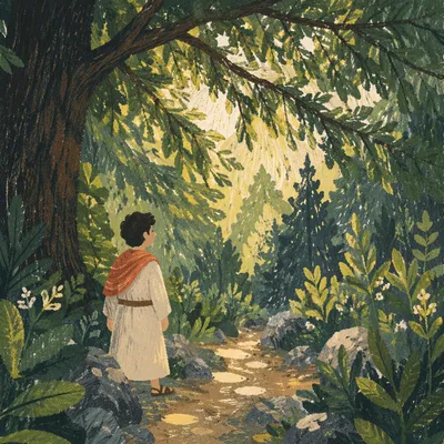 Morning Sunlight Through Evergreen Forest Canopy