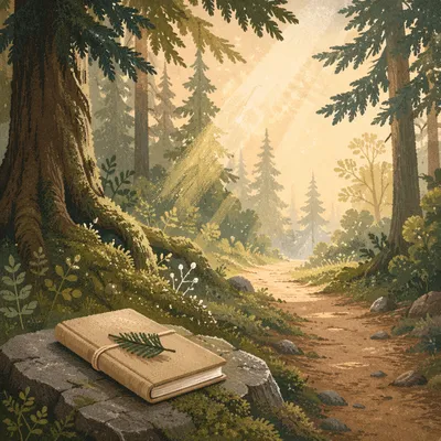 Dawn Sunlight Through Evergreen Forest Canopy