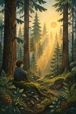 Sunlit Evergreen Forest Canopy at Dawn