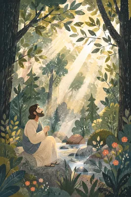 Morning Sunbeams Through Evergreen Forest Canopy