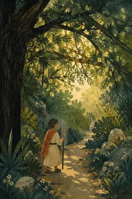 Morning Sun Through Evergreen Forest Canopy