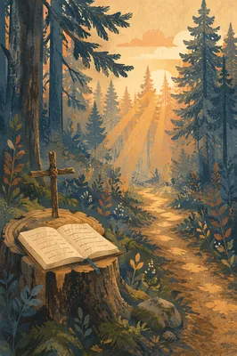 Morning Prayer Path in Evergreen Forest