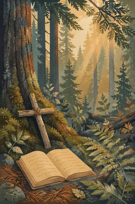 Morning Sunlight Over Forest Prayer Cross