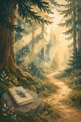 Sunlit Evergreen Forest Path at Dawn
