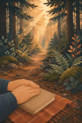 Morning Prayer Beneath Evergreen Sunbeams