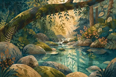 Sunlit Evergreen Creek of Peaceful Hope