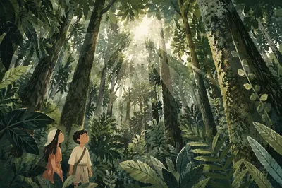 Sunlight Through Evergreen Forest Canopy