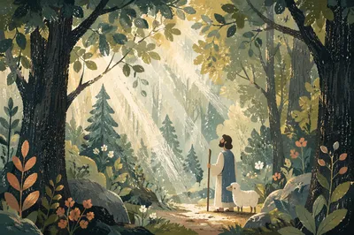 Sunlight Through Evergreen Forest Canopy