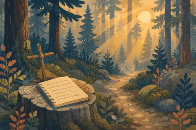 Morning Prayer Path in Evergreen Forest