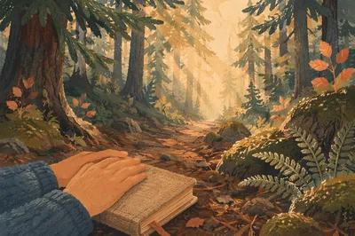 Sunlit Evergreen Forest Prayer Path