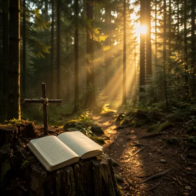 Morning Prayer Path in Evergreen Forest