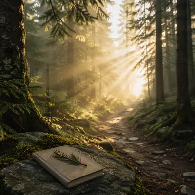 Sunlit Evergreen Forest Prayer Path