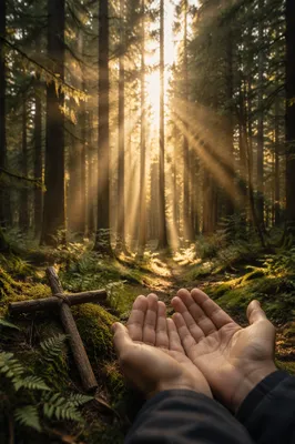 Golden Dawn Prayer in Evergreen Forest