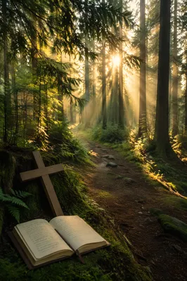 Morning Sunlight Over Evergreen Prayer Path