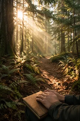 Golden Sunbeams Through Evergreen Prayer Path