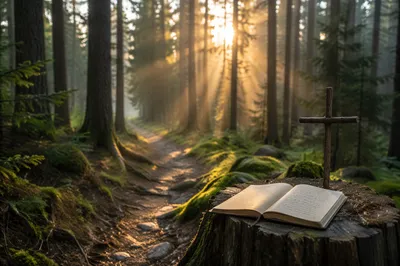 Morning Prayer Path in Evergreen Forest