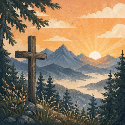 Golden Sunrise Cross Over Evergreen Mountains