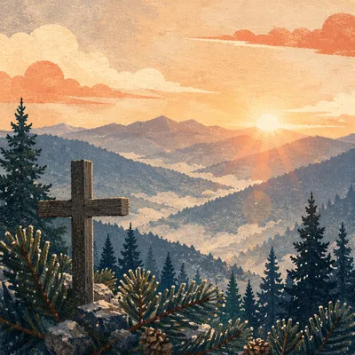 Golden Sunrise Cross Over Evergreen Mountains