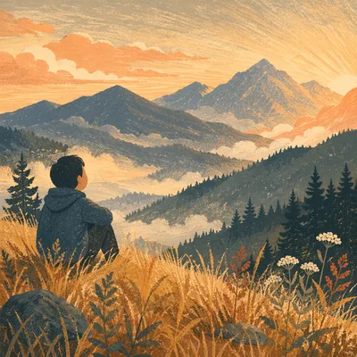Golden Sunrise Over Evergreen Mountain Range