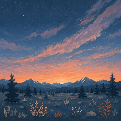 Golden Sunrise Over Evergreen Mountain Range
