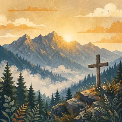 Golden Sunrise Cross Over Evergreen Mountains