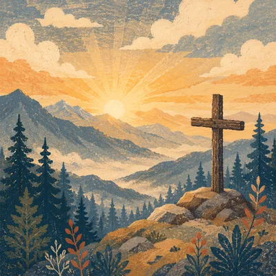 Golden Sunrise Cross Over Evergreen Mountains