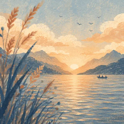 Golden Sunrise Over Evergreen Mountain Lake