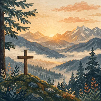 Golden Sunrise Cross Over Evergreen Mountains