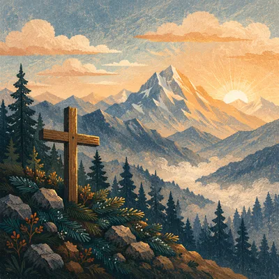 Golden Sunrise Cross Over Evergreen Mountains