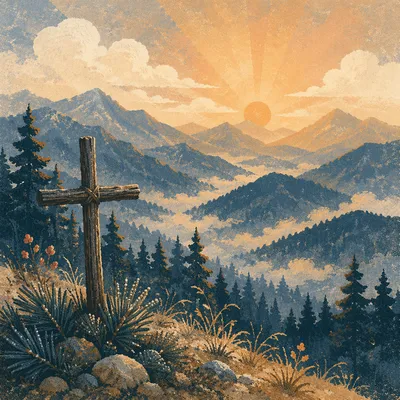 Golden Sunrise Cross Over Evergreen Mountains