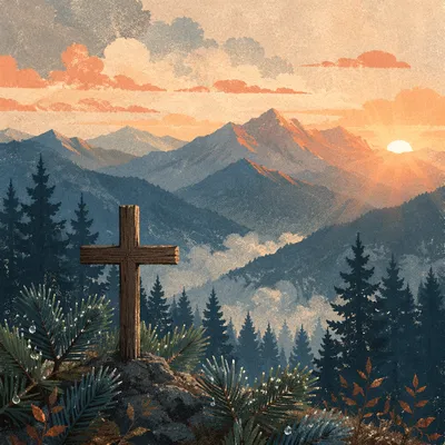 Golden Sunrise Cross Over Evergreen Mountains